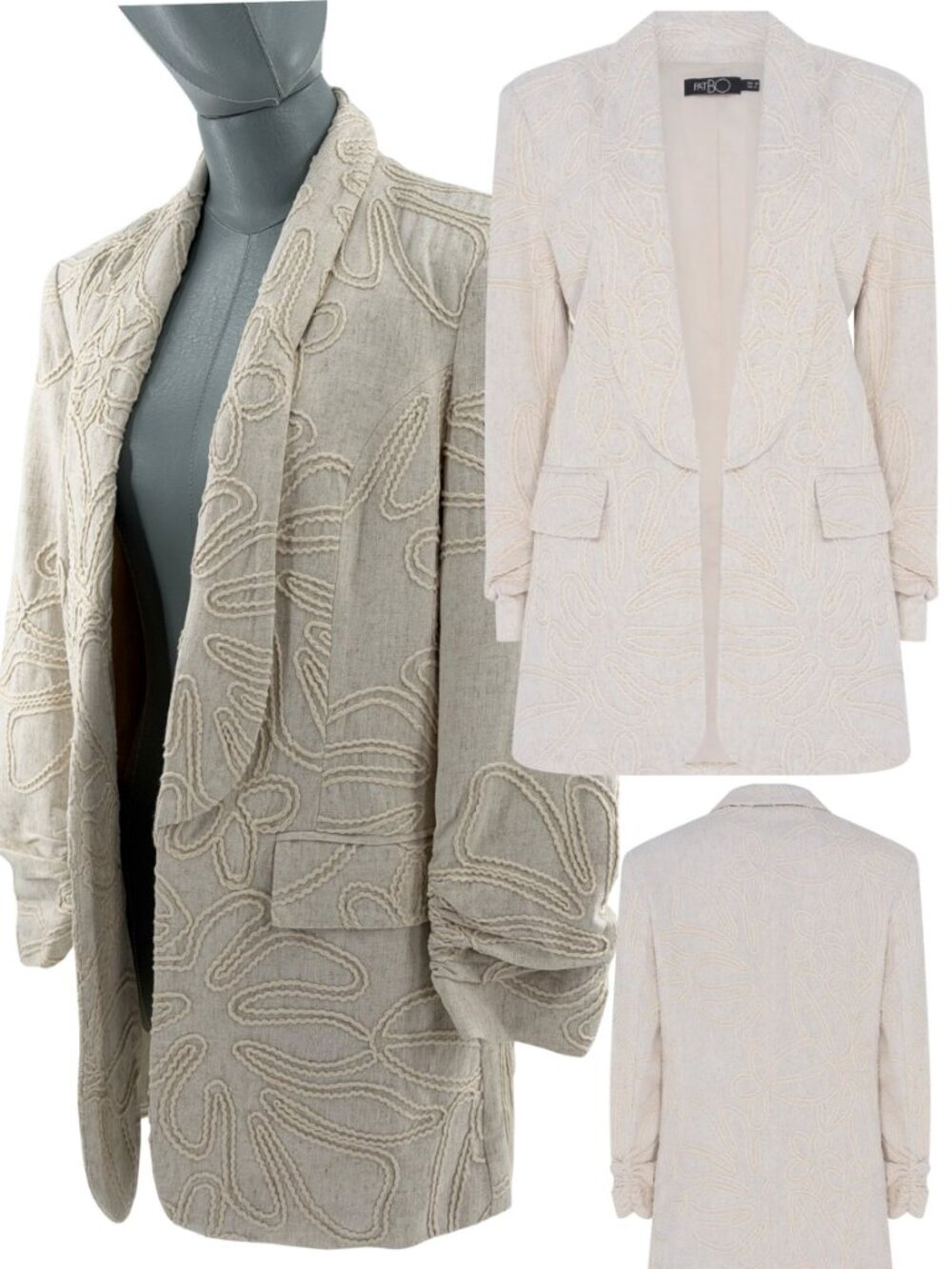 🆕 PATBO 🧿 NWOT Asas Linen Blazer with Embroidery, Beige - Sz US 4 BRA 36